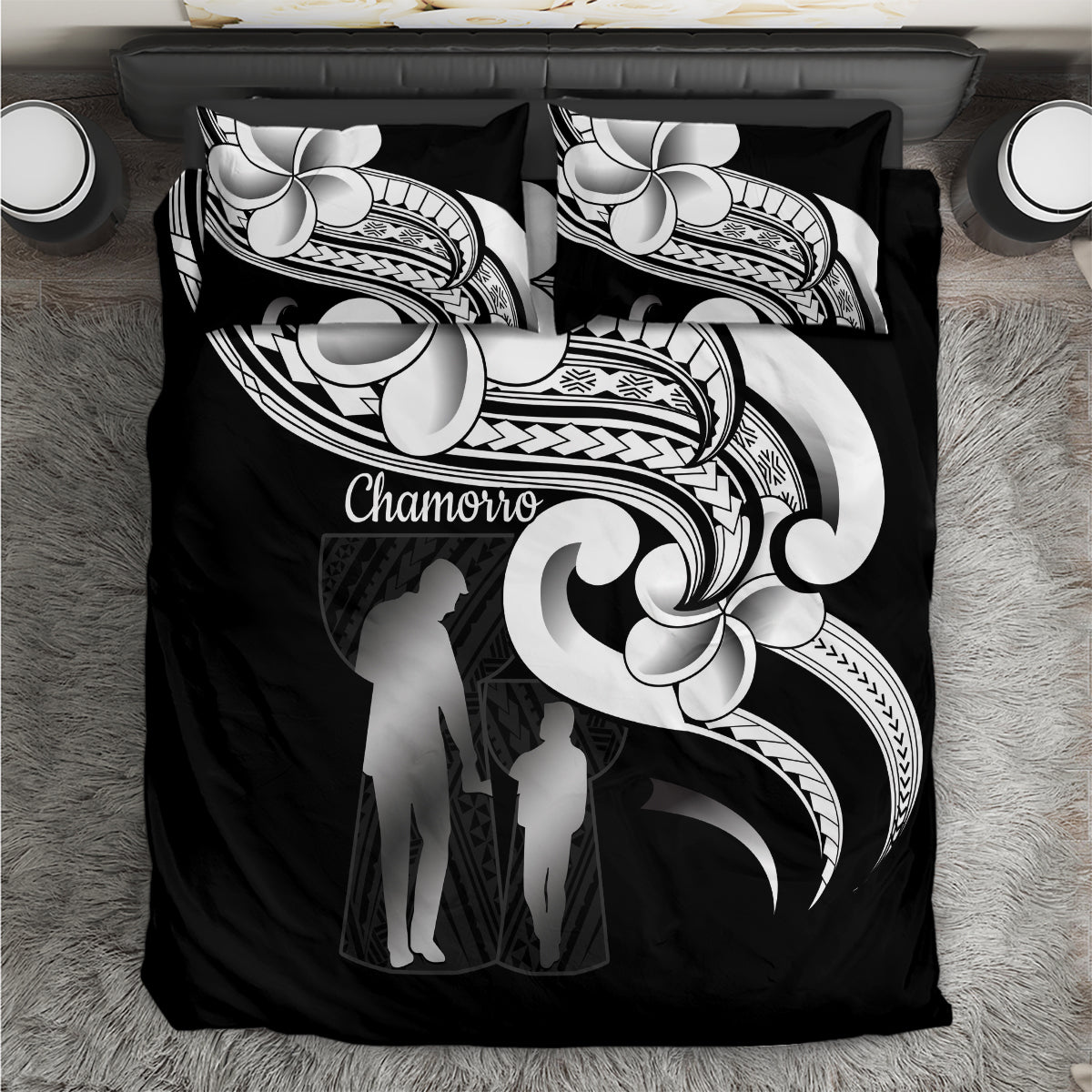 Guam Father's Day Bedding Set Chamorro Latte Stone Polynesian Pattern LT14 Black - Polynesian Pride