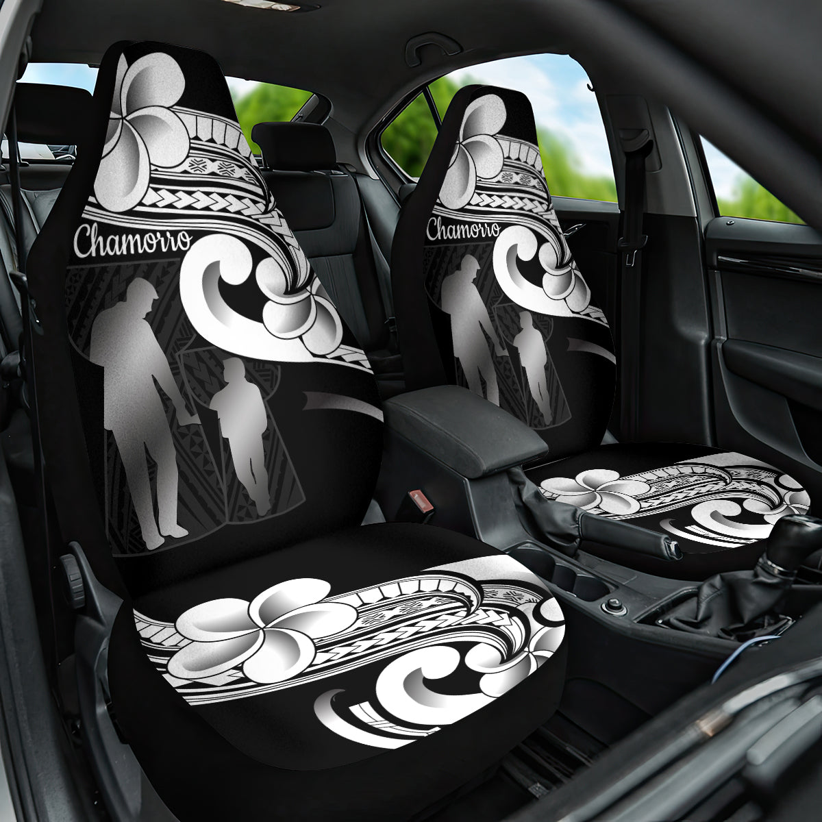 Guam Father's Day Car Seat Cover Chamorro Latte Stone Polynesian Pattern LT14 One Size Black - Polynesian Pride