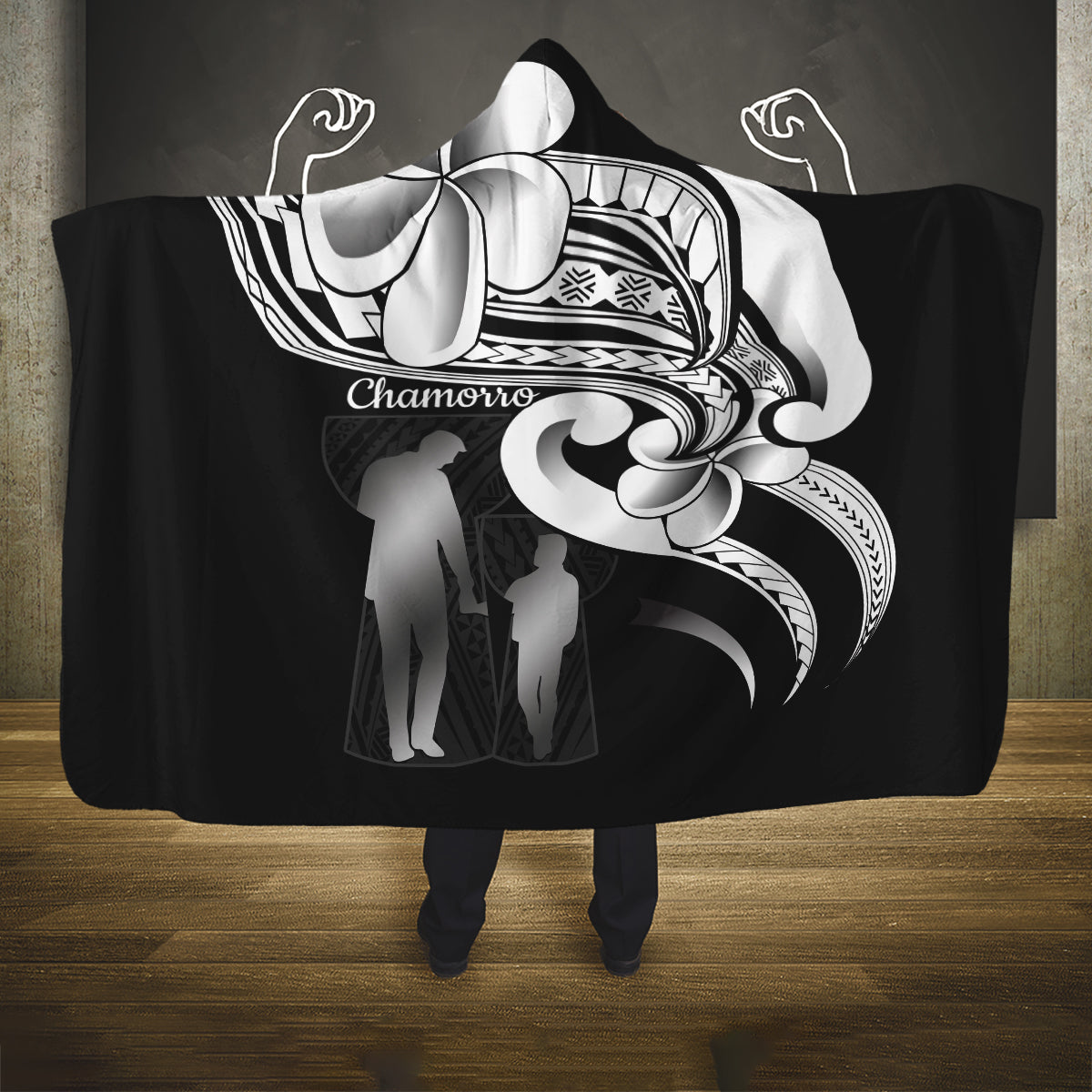 Guam Father's Day Hooded Blanket Chamorro Latte Stone Polynesian Pattern LT14 One Size Black - Polynesian Pride