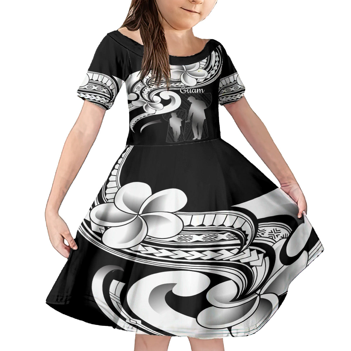 Guam Father's Day Kid Short Sleeve Dress Chamorro Latte Stone Polynesian Pattern LT14 KID Black - Polynesian Pride