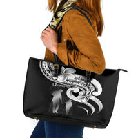 Guam Father's Day Leather Tote Bag Chamorro Latte Stone Polynesian Pattern LT14 Black - Polynesian Pride