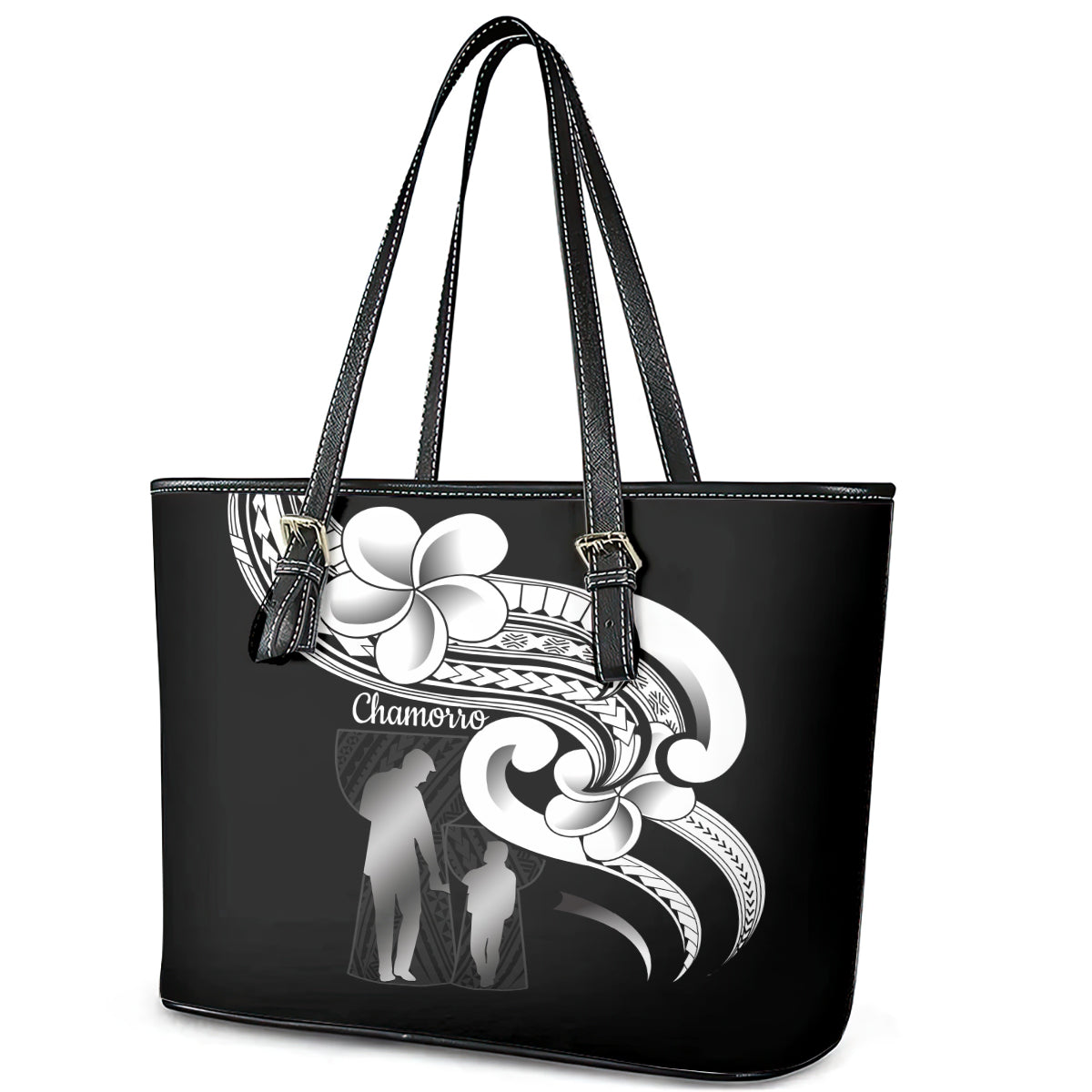 Guam Father's Day Leather Tote Bag Chamorro Latte Stone Polynesian Pattern LT14 - Polynesian Pride