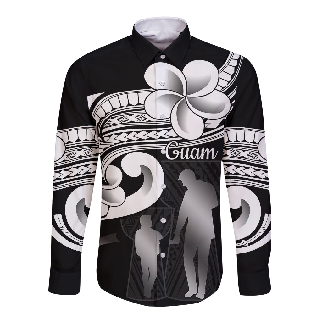 Guam Father's Day Long Sleeve Button Shirt Chamorro Latte Stone Polynesian Pattern LT14 Unisex Black - Polynesian Pride
