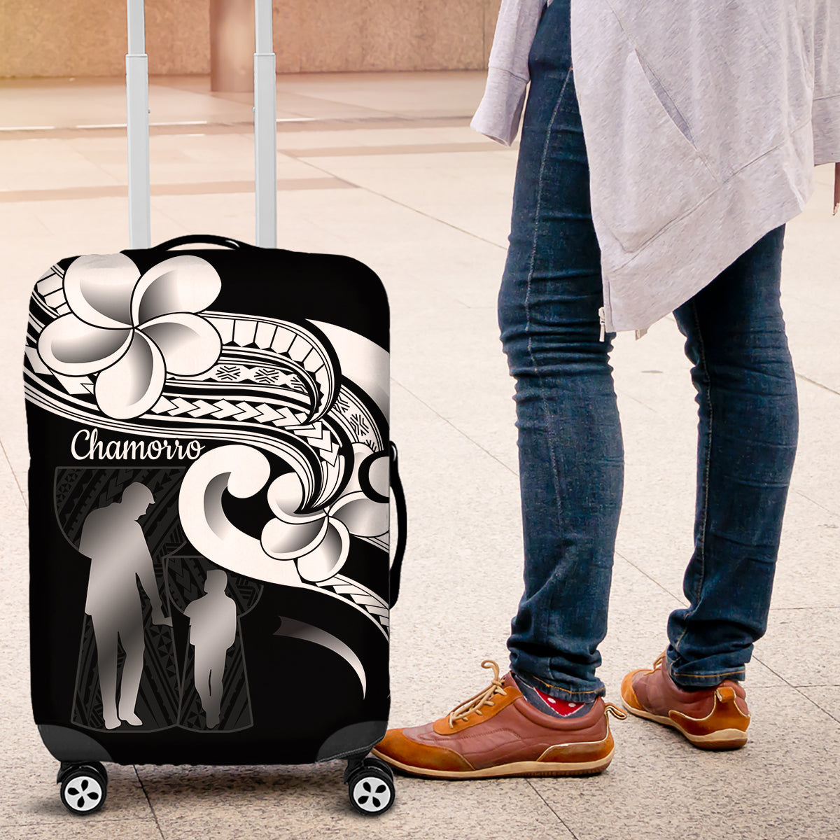 Guam Father's Day Luggage Cover Chamorro Latte Stone Polynesian Pattern LT14 Black - Polynesian Pride
