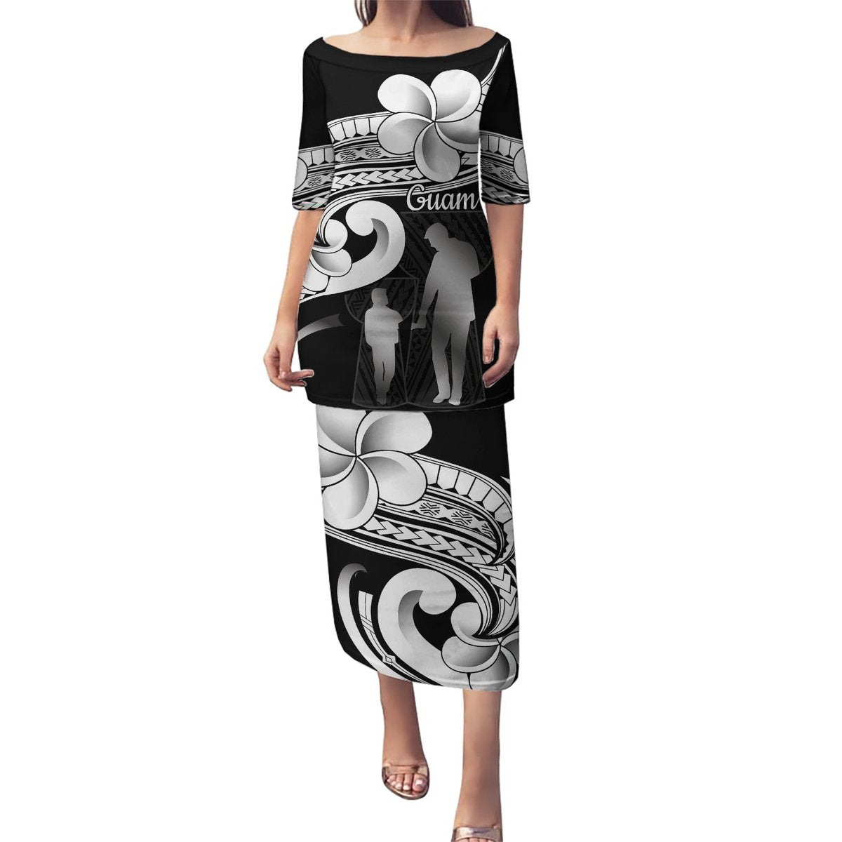 Guam Father's Day Puletasi Chamorro Latte Stone Polynesian Pattern LT14 Long Dress Black - Polynesian Pride