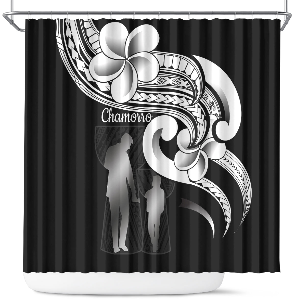 Guam Father's Day Shower Curtain Chamorro Latte Stone Polynesian Pattern LT14 Black - Polynesian Pride