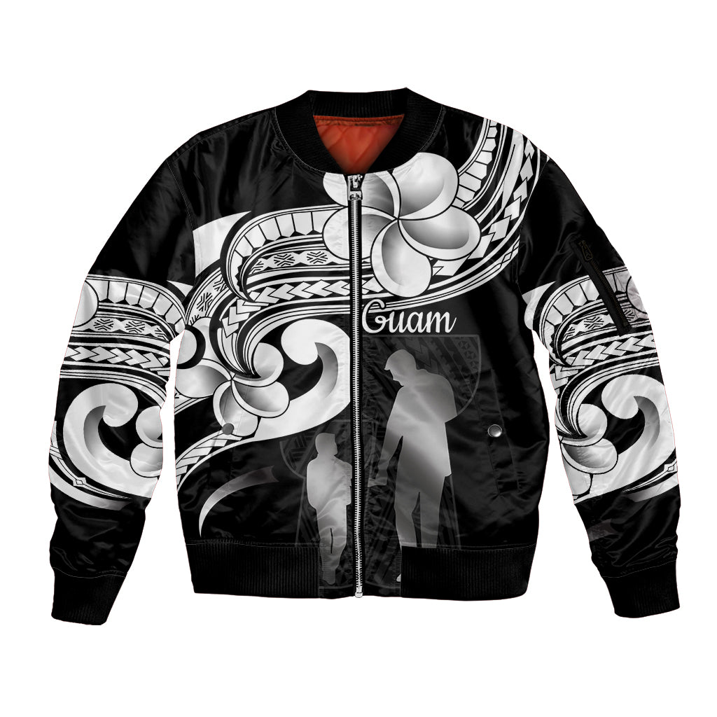 Guam Father's Day Sleeve Zip Bomber Jacket Chamorro Latte Stone Polynesian Pattern LT14 Unisex Black - Polynesian Pride