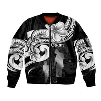 Guam Father's Day Sleeve Zip Bomber Jacket Chamorro Latte Stone Polynesian Pattern LT14 Unisex Black - Polynesian Pride
