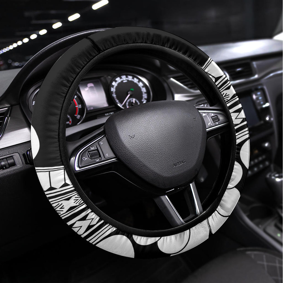 Guam Father's Day Steering Wheel Cover Chamorro Latte Stone Polynesian Pattern LT14 Universal Fit Black - Polynesian Pride