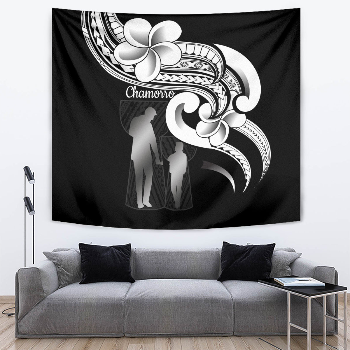 Guam Father's Day Tapestry Chamorro Latte Stone Polynesian Pattern LT14 Black - Polynesian Pride