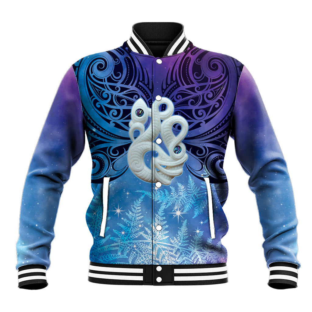 New Zealand Matariki Baseball Jacket Aotearoa Maori New Year Manaia Galaxy Vibes LT14 Unisex Blue - Polynesian Pride