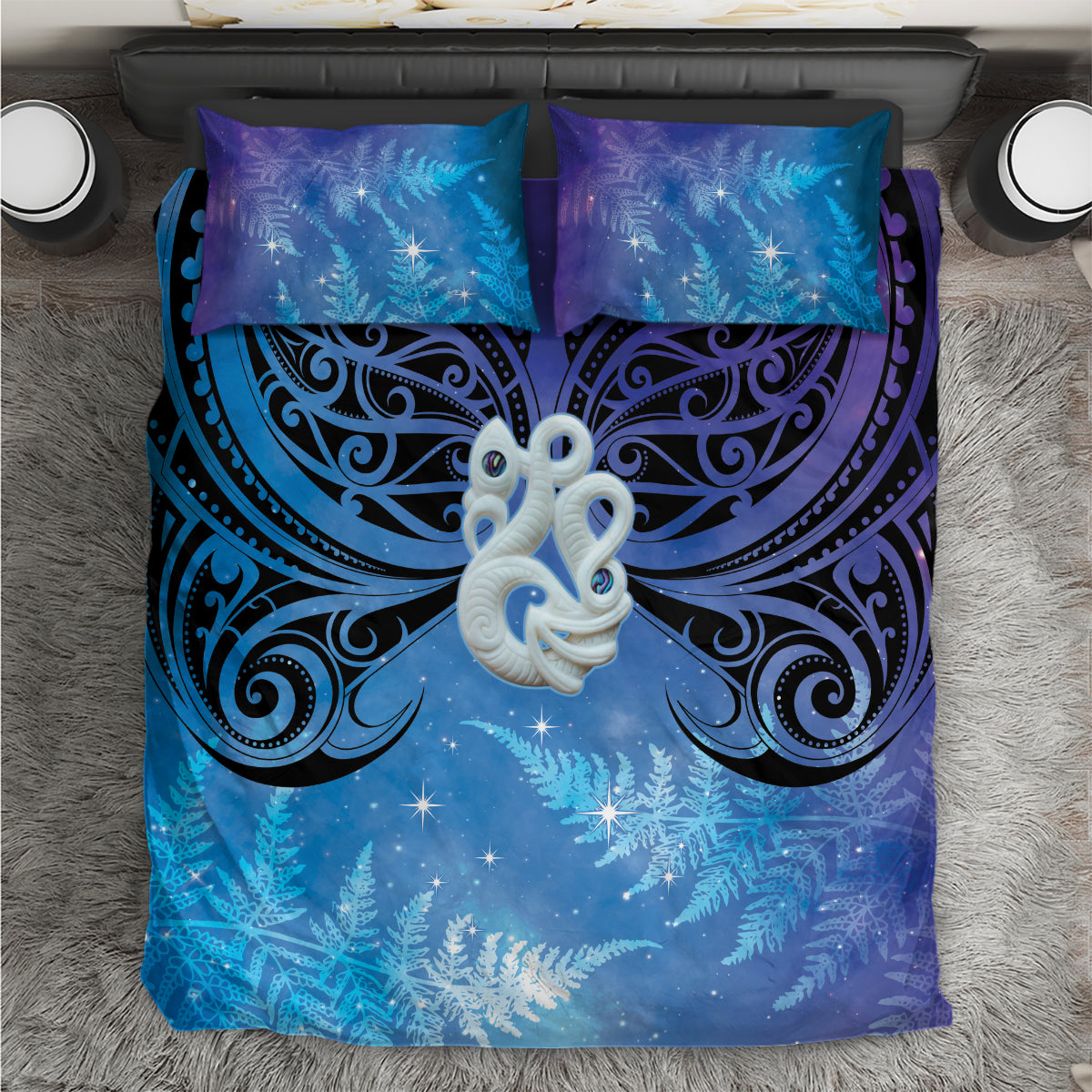 New Zealand Matariki Bedding Set Aotearoa Maori New Year Manaia Galaxy Vibes LT14 Blue - Polynesian Pride