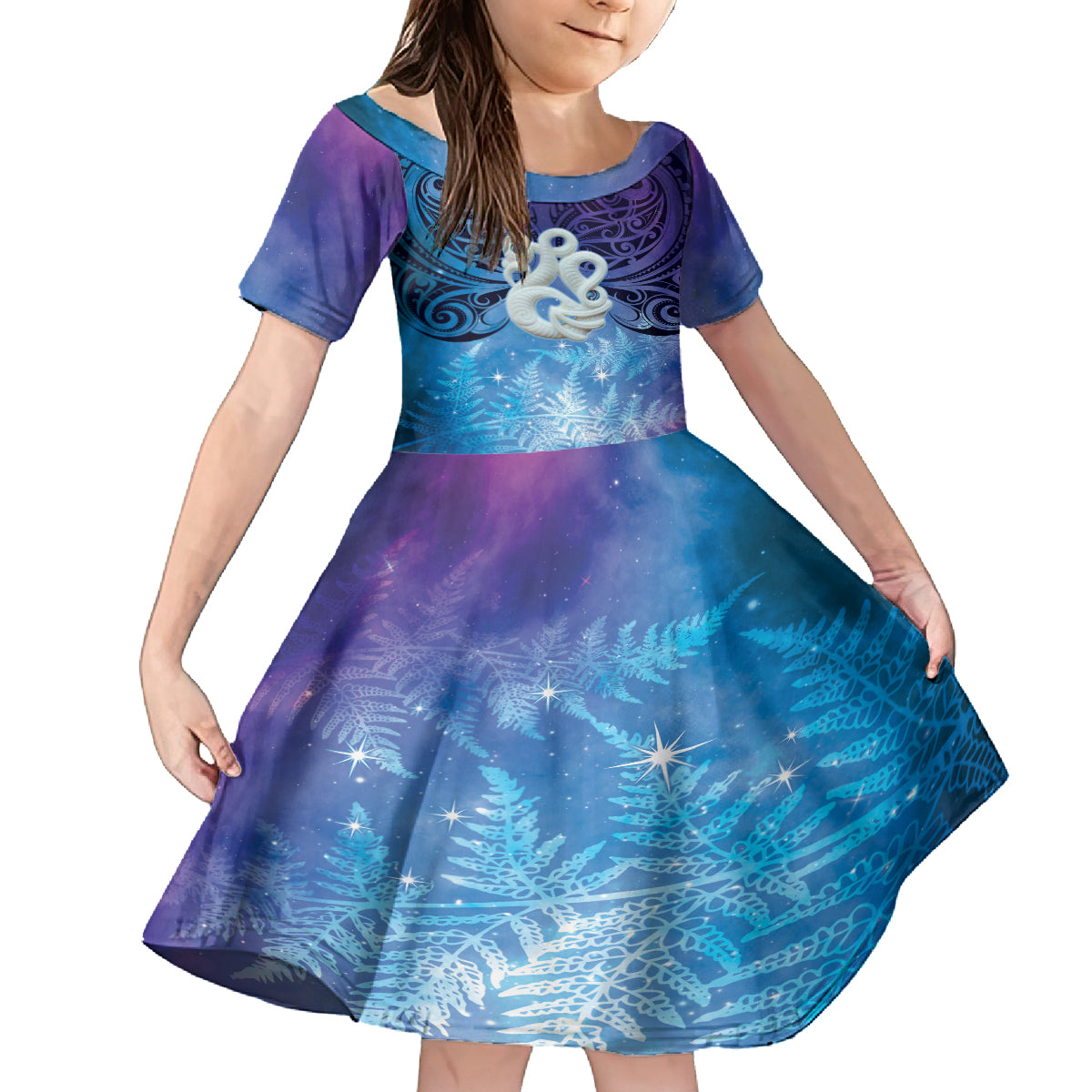 New Zealand Matariki Kid Short Sleeve Dress Aotearoa Maori New Year Manaia Galaxy Vibes