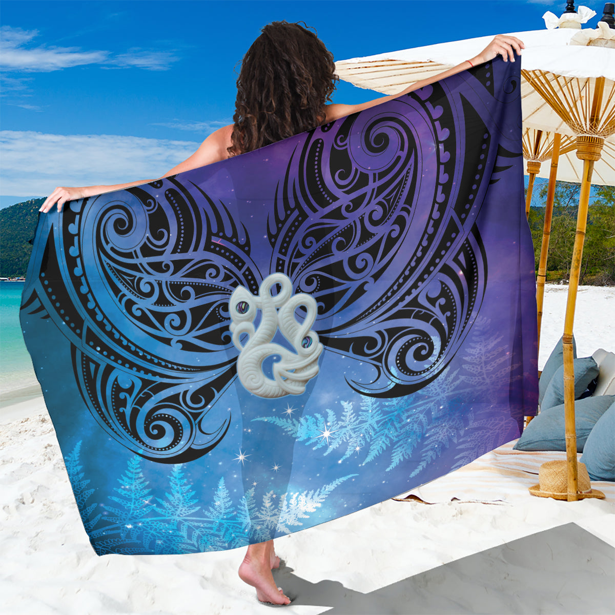 New Zealand Matariki Sarong Aotearoa Maori New Year Manaia Galaxy Vibes LT14 One Size 44 x 66 inches Blue - Polynesian Pride