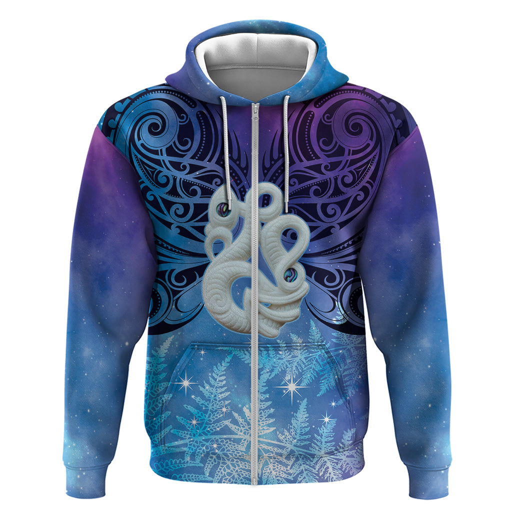 New Zealand Matariki Zip Hoodie Aotearoa Maori New Year Manaia Galaxy Vibes