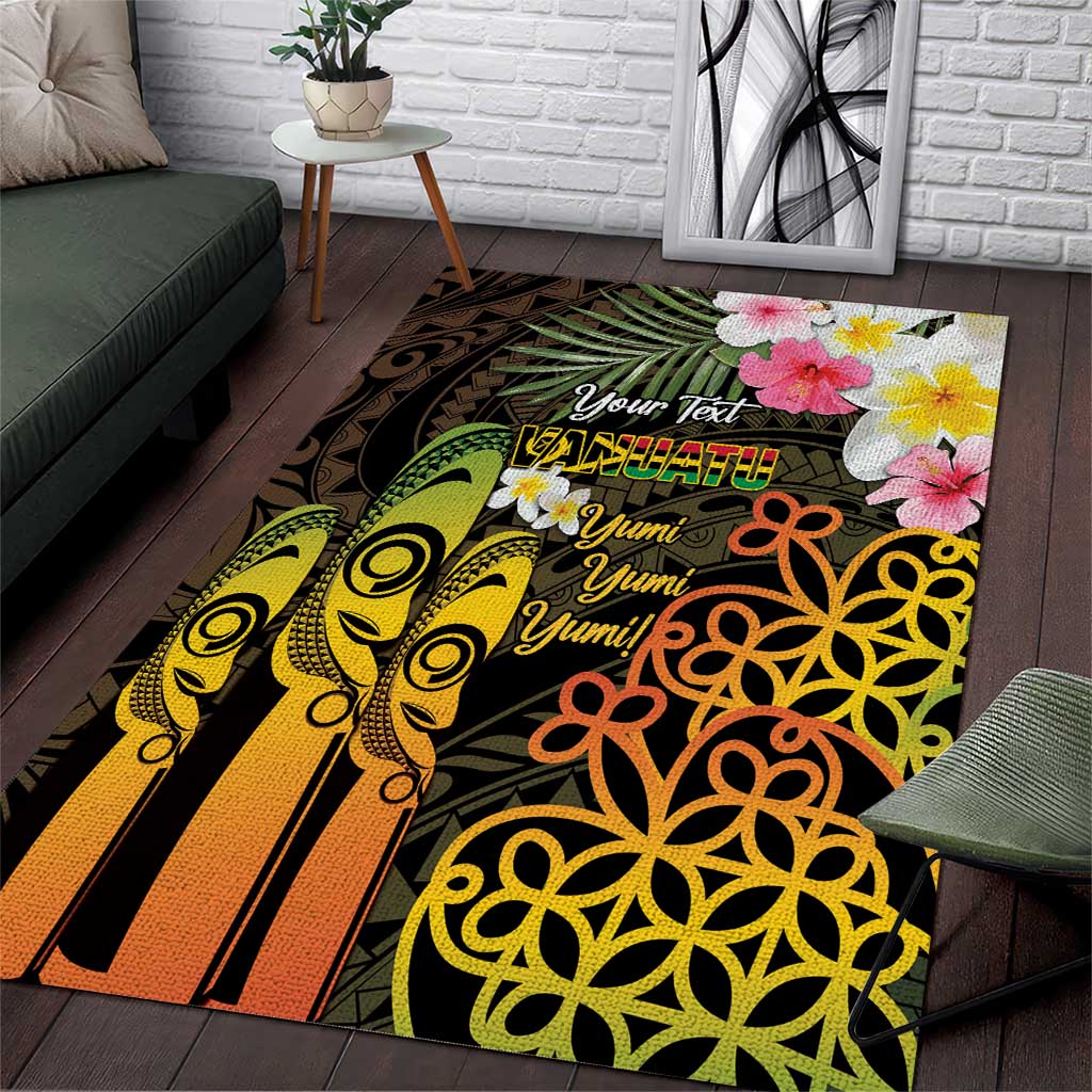 Personalised Vanuatu Independence Day Area Rug Carving Drum Sand Drawing Turtle LT14 Black - Polynesian Pride