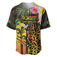 Personalised Vanuatu Independence Day Baseball Jersey Carving Drum Sand Drawing Turtle LT14 Black - Polynesian Pride