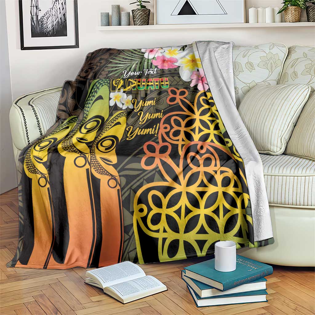 Personalised Vanuatu Independence Day Blanket Carving Drum Sand Drawing Turtle LT14 Black - Polynesian Pride