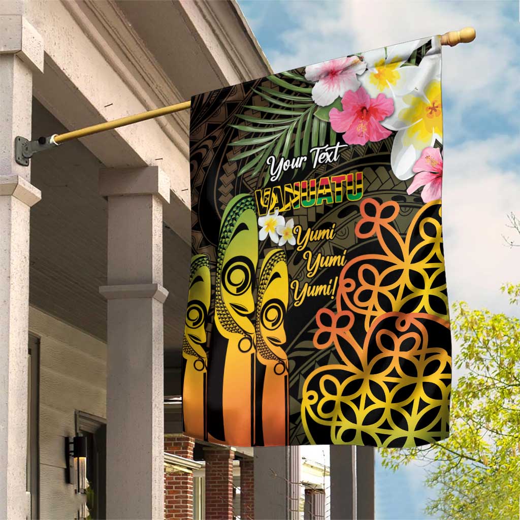 Personalised Vanuatu Independence Day Garden Flag Carving Drum Sand Drawing Turtle LT14 House Flag Black - Polynesian Pride