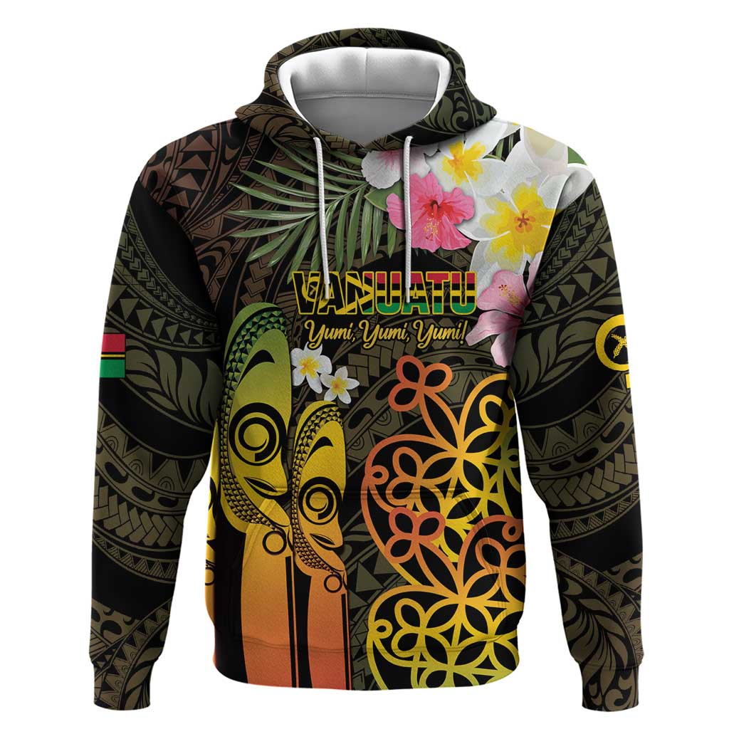 Personalised Vanuatu Independence Day Hoodie Carving Drum Sand Drawing Turtle LT14 Pullover Hoodie Black - Polynesian Pride