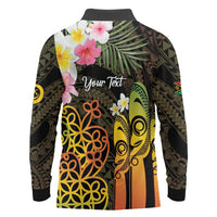 Personalised Vanuatu Independence Day Long Sleeve Polo Shirt Carving Drum Sand Drawing Turtle LT14 - Polynesian Pride