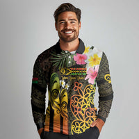 Personalised Vanuatu Independence Day Long Sleeve Polo Shirt Carving Drum Sand Drawing Turtle LT14 - Polynesian Pride