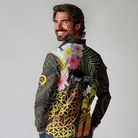 Personalised Vanuatu Independence Day Long Sleeve Polo Shirt Carving Drum Sand Drawing Turtle LT14 - Polynesian Pride