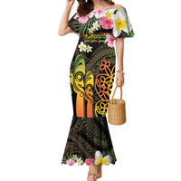 Personalised Vanuatu Independence Day Mermaid Dress Carving Drum Sand Drawing Turtle LT14 Women Black - Polynesian Pride