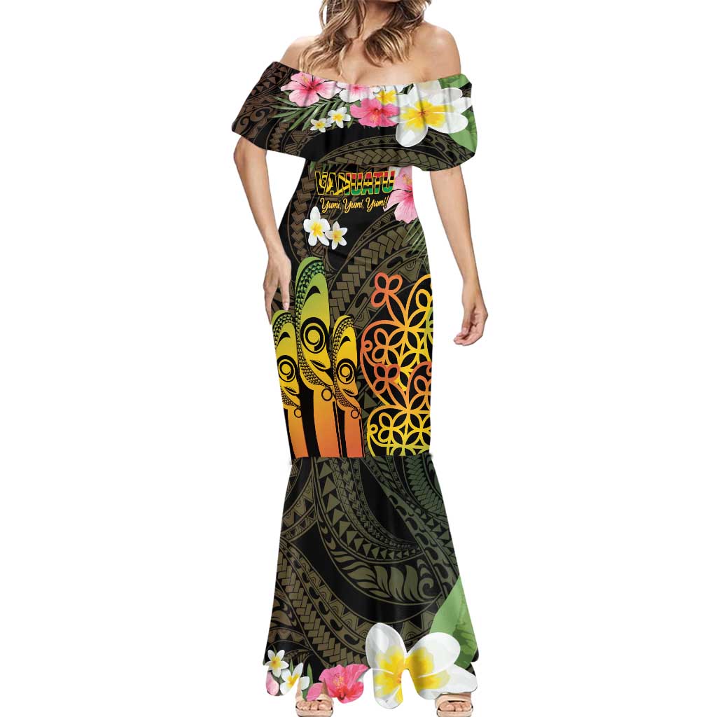 Personalised Vanuatu Independence Day Mermaid Dress Carving Drum Sand Drawing Turtle LT14 - Polynesian Pride