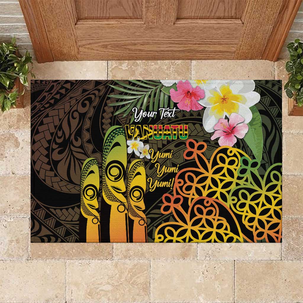 Personalised Vanuatu Independence Day Rubber Doormat Carving Drum Sand Drawing Turtle LT14 Black - Polynesian Pride