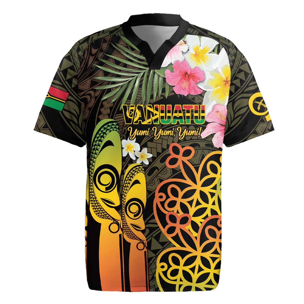 Personalised Vanuatu Independence Day Rugby Jersey Carving Drum Sand Drawing Turtle LT14 Black - Polynesian Pride