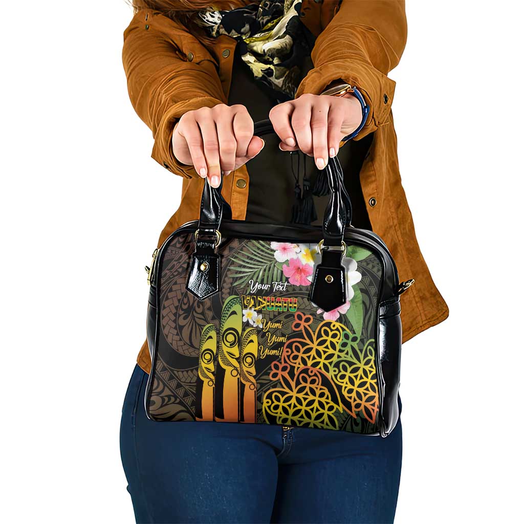 Personalised Vanuatu Independence Day Shoulder Handbag Carving Drum Sand Drawing Turtle LT14 One Size Black - Polynesian Pride