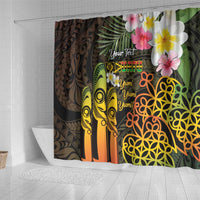 Personalised Vanuatu Independence Day Shower Curtain Carving Drum Sand Drawing Turtle LT14 - Polynesian Pride