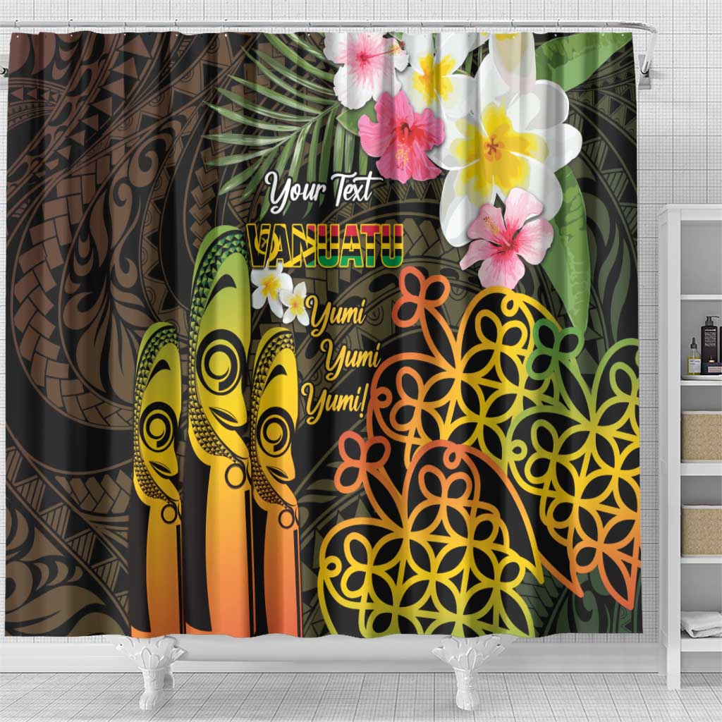 Personalised Vanuatu Independence Day Shower Curtain Carving Drum Sand Drawing Turtle LT14 - Polynesian Pride