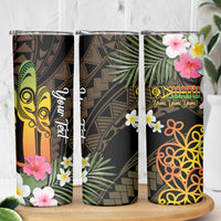 Personalised Vanuatu Independence Day Skinny Tumbler Carving Drum Sand Drawing Turtle LT14 - Polynesian Pride