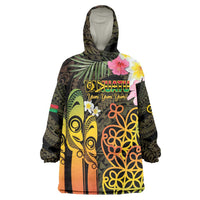 Personalised Vanuatu Independence Day Wearable Blanket Hoodie Carving Drum Sand Drawing Turtle LT14 One Size Black - Polynesian Pride