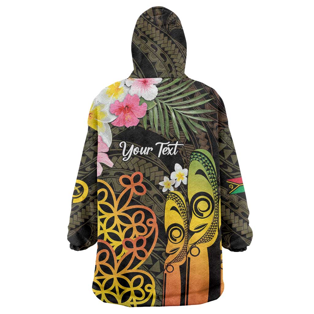 Personalised Vanuatu Independence Day Wearable Blanket Hoodie Carving Drum Sand Drawing Turtle LT14 - Polynesian Pride