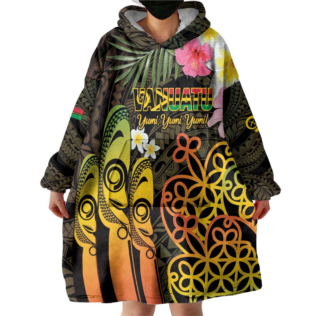 Personalised Vanuatu Independence Day Wearable Blanket Hoodie Carving Drum Sand Drawing Turtle LT14 - Polynesian Pride