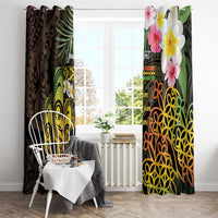 Personalised Vanuatu Independence Day Window Curtain Carving Drum Sand Drawing Turtle LT14 - Polynesian Pride
