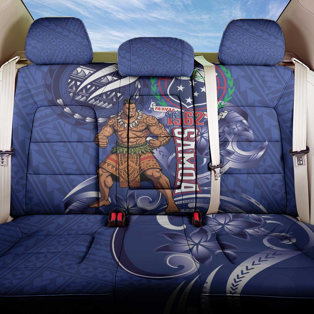 Samoa Independence Day Back Car Seat Cover 1962 Proud Samoan Warrior LT14 One Size Blue - Polynesian Pride