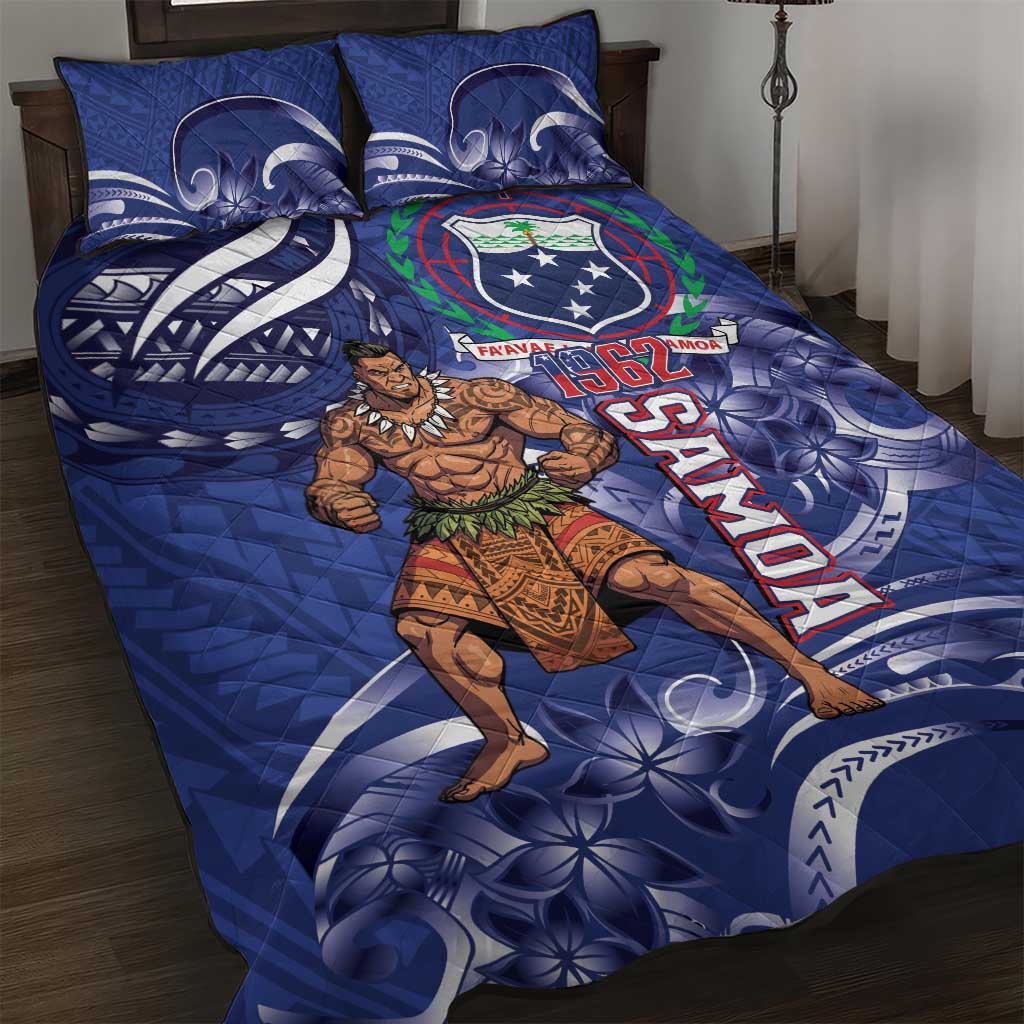 Samoa Independence Day Quilt Bed Set 1962 Proud Samoan Warrior LT14 Blue - Polynesian Pride
