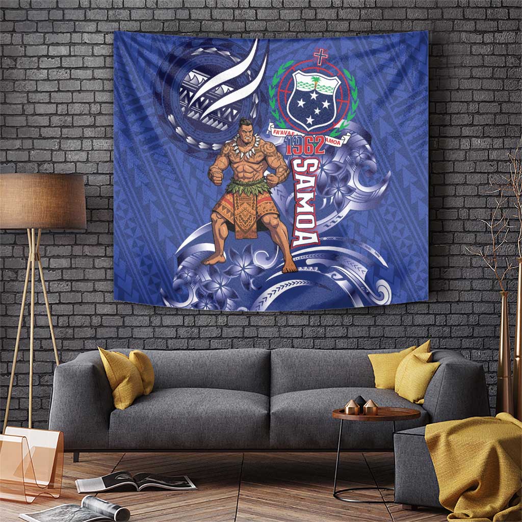 Samoa Independence Day Tapestry 1962 Proud Samoan Warrior LT14 Blue - Polynesian Pride