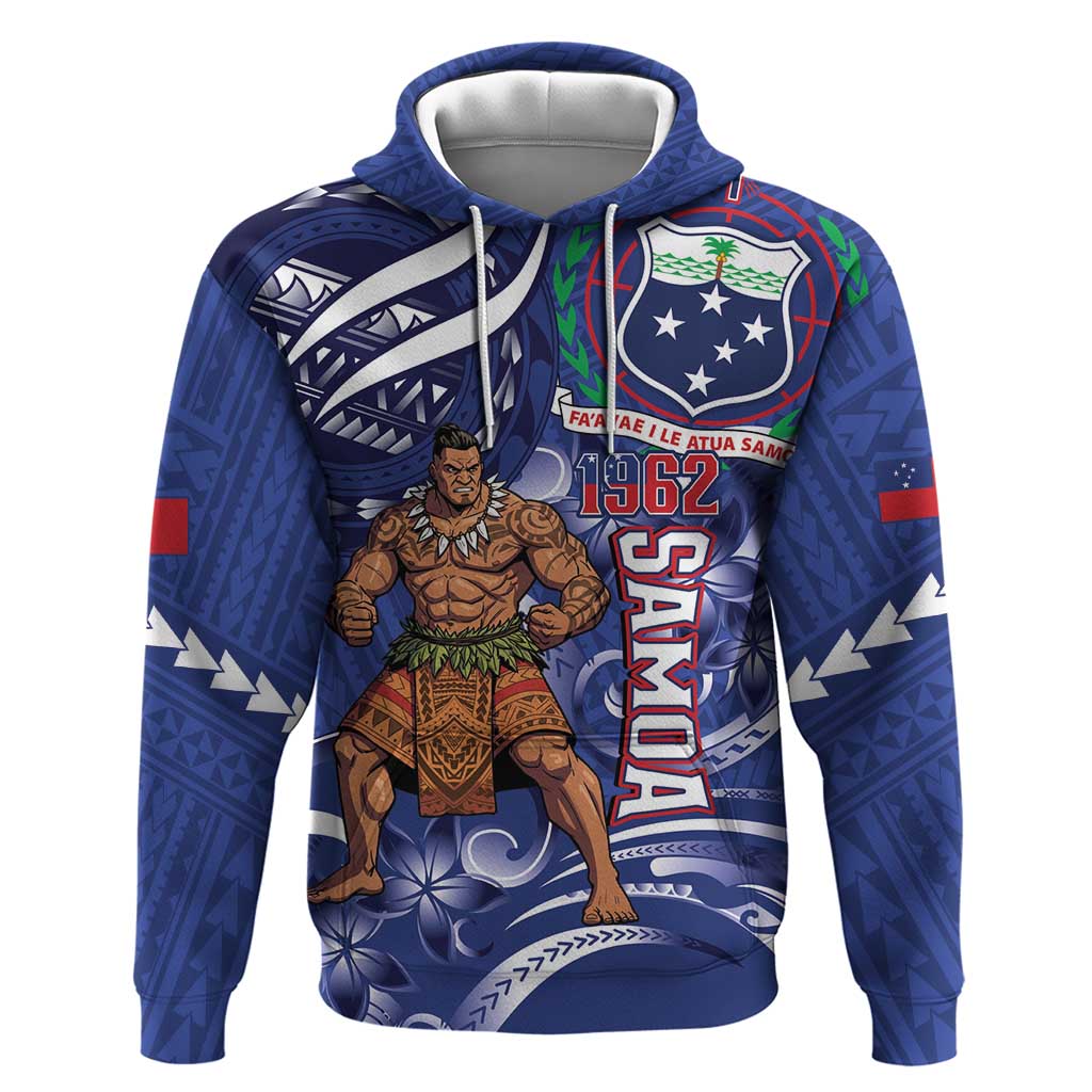 Samoa Independence Day Zip Hoodie 1962 Proud Samoan Warrior LT14 Pullover Hoodie Blue - Polynesian Pride