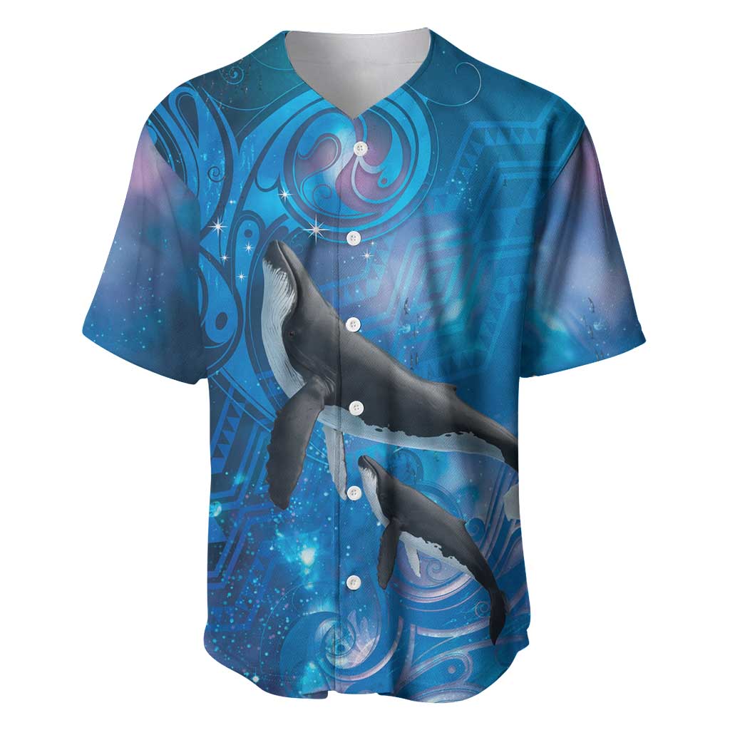 Paikea New Zealand Matariki Baseball Jersey Humpback Whale Taniko Motifs Ocean Vibes LT14 Blue - Polynesian Pride