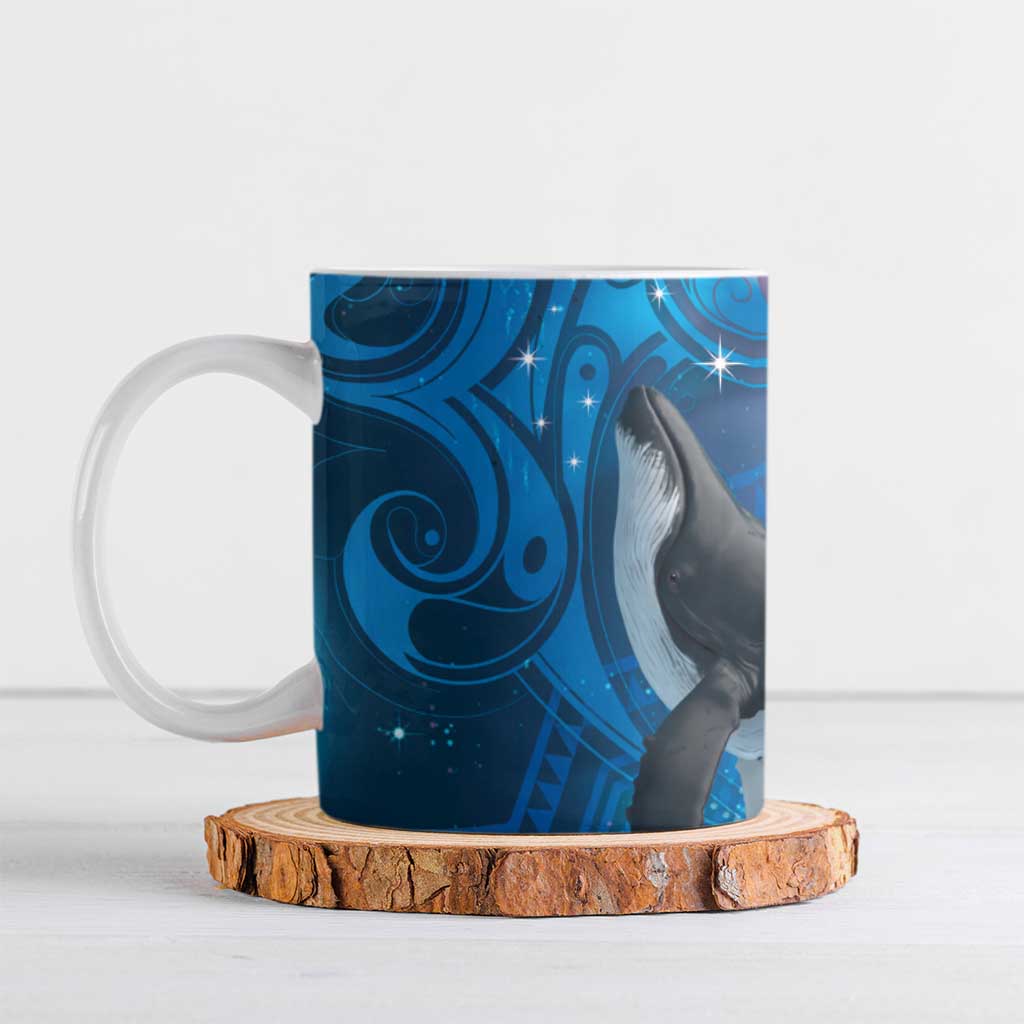 Paikea New Zealand Matariki Ceramic Mug Humpback Whale Taniko Motifs Ocean Vibes LT14 Blue - Polynesian Pride