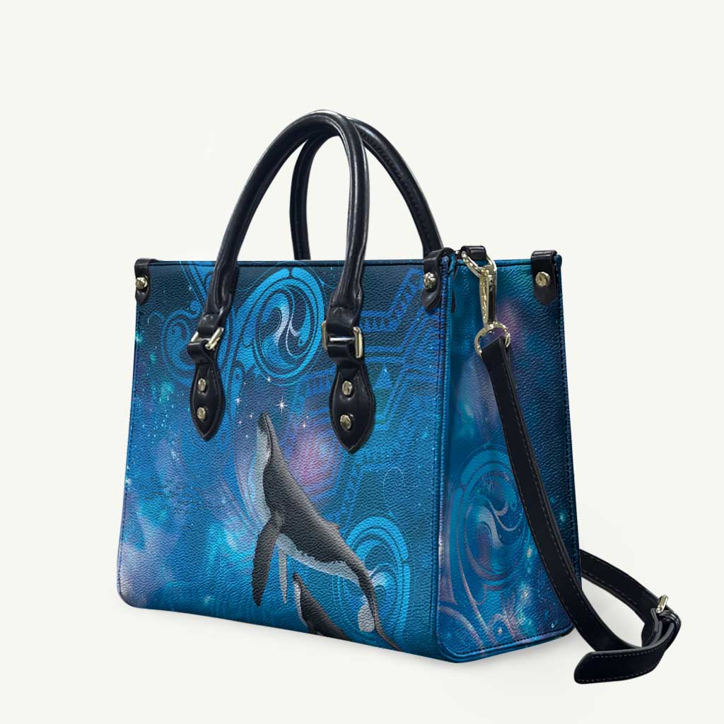 Paikea New Zealand Matariki Leather Bag Humpback Whale Taniko Motifs Ocean Vibes LT14 Blue - Polynesian Pride