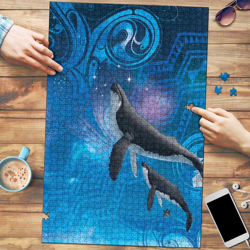 Paikea New Zealand Matariki Puzzle Humpback Whale Taniko Motifs Ocean Vibes LT14 Blue - Polynesian Pride
