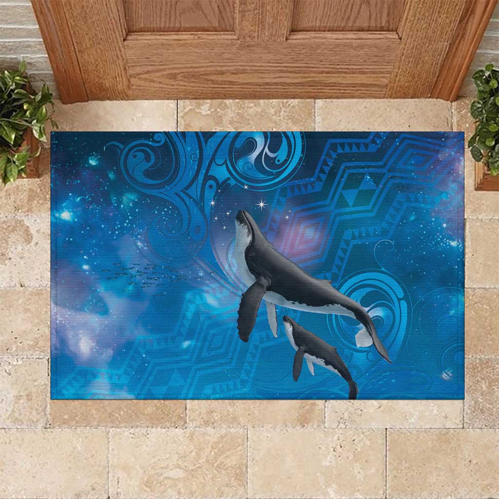 Paikea New Zealand Matariki Rubber Doormat Humpback Whale Taniko Motifs Ocean Vibes LT14 Blue - Polynesian Pride