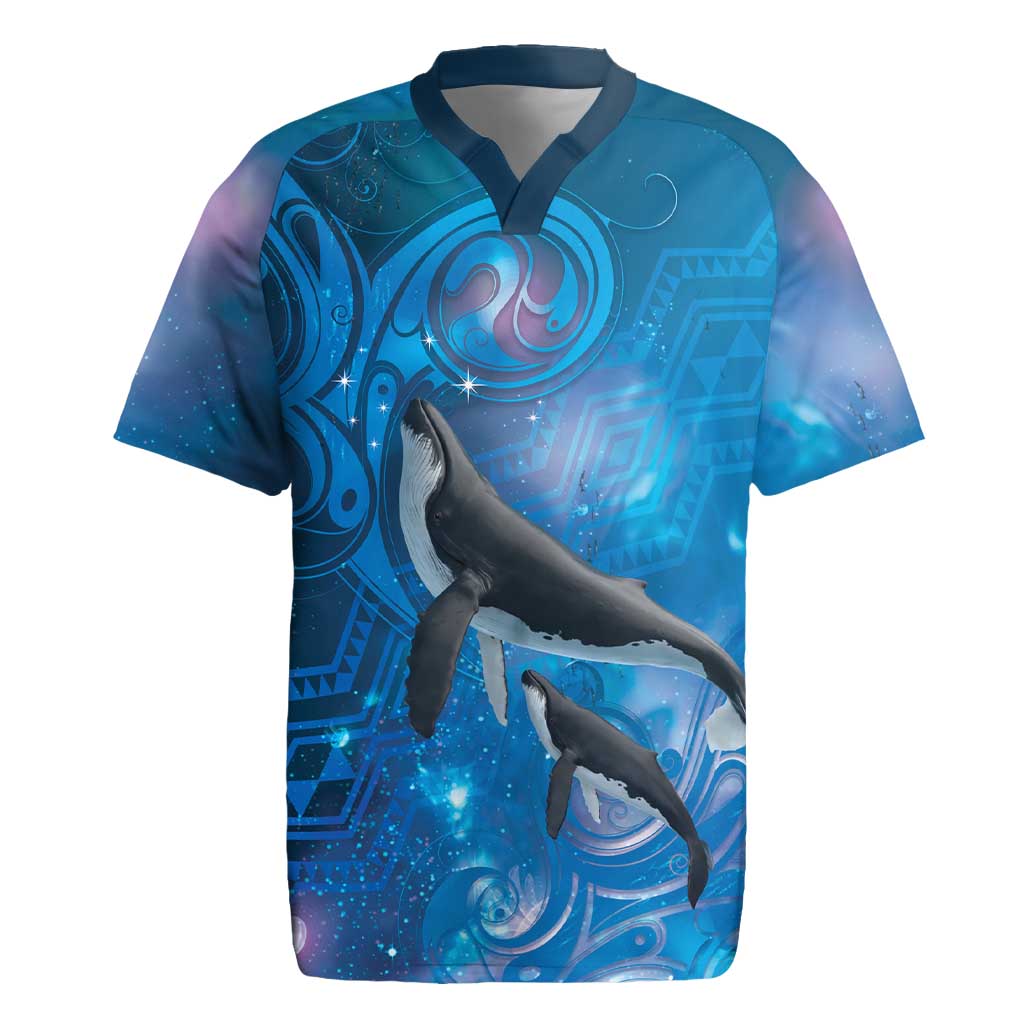 Paikea New Zealand Matariki Rugby Jersey Humpback Whale Taniko Motifs Ocean Vibes LT14 Blue - Polynesian Pride