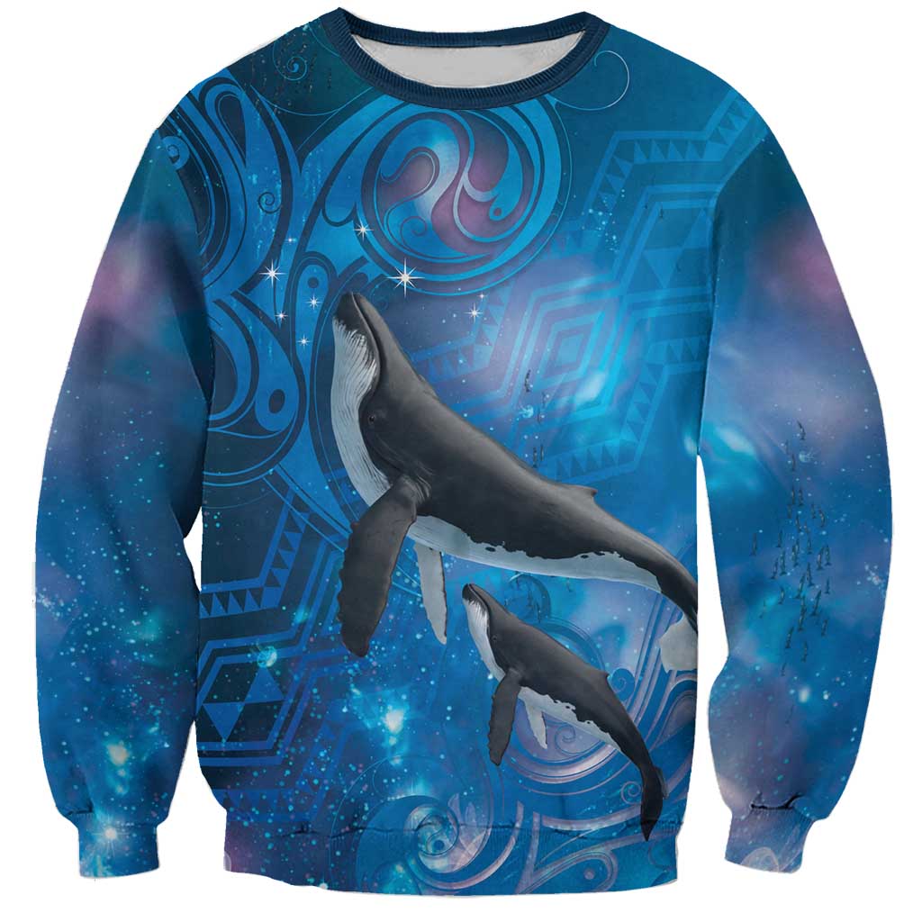 Paikea New Zealand Matariki Sweatshirt Humpback Whale Taniko Motifs Ocean Vibes LT14 Unisex Blue - Polynesian Pride